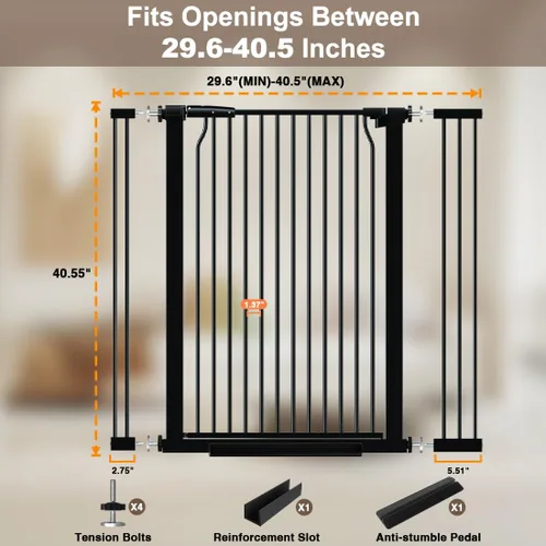 Miniatura 2 de Puerta de bebé extra alta de 41 pulgadas con puerta, puertas de perro de 29.6 a 40.5 pulgadas de ancho para puertas, escaleras, puerta grande