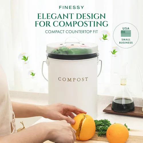 Miniatura 3 de Cubo de compost de 1.3 galones blanco para interior, sin olor, con tapa, para compostaje de residuos de alimentos, contenedor de cocina, contenedor