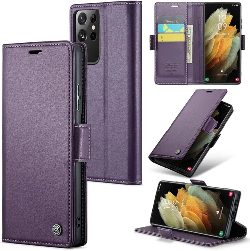 Miniatura 38 de Funda tipo cartera compatible con Samsung Galaxy S21 con tarjetero de bloqueo RFID, funda de piel con función atril para Samsung Galaxy S21 de 6.2
