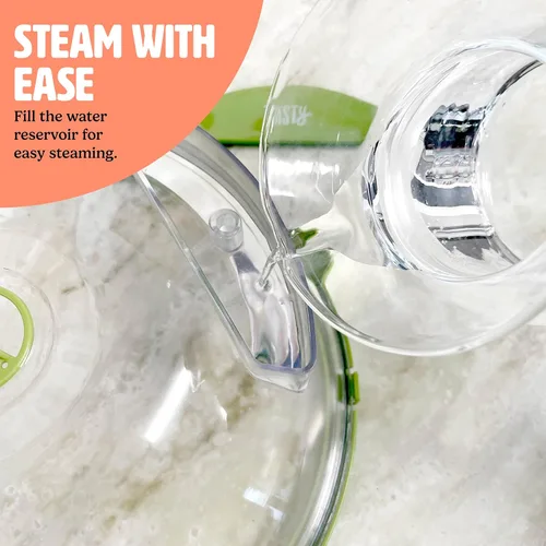 Miniatura 5 de Tasty Cubierta para salpicaduras de microondas con vaporizador de agua integrado y depósito, se adapta a platos de hasta 9 pulgadas, ayuda a retener