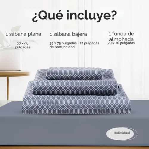 Miniatura 7 de Comfort Spaces Sábanas 100% algodón tamaño individual, transpirables, naturalmente frescas, sábanas de algodón suave con bolsillo elástico de 14
