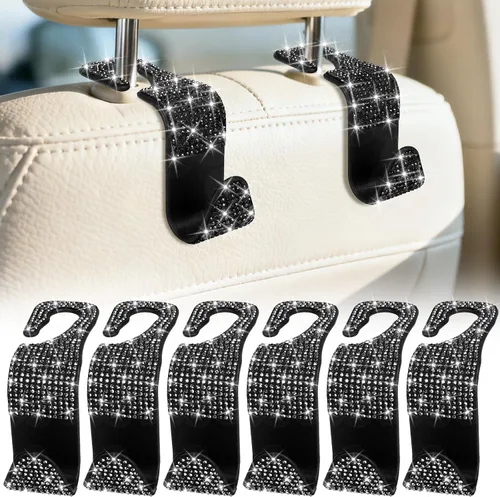 Miniatura 12 de BFXM Paquete de 6 ganchos para reposacabezas de asiento de automóvil, accesorios de automóvil para mujeres y hombres, gancho de soporte para colgar