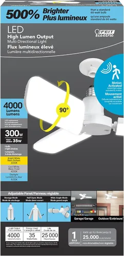 Miniatura 8 de Feit Electric Panel de luz LED con sensor de movimiento, equivalente a 300 W, panel ajustable de 90°, base estándar E26, CRI 80, 4000 lúmenes