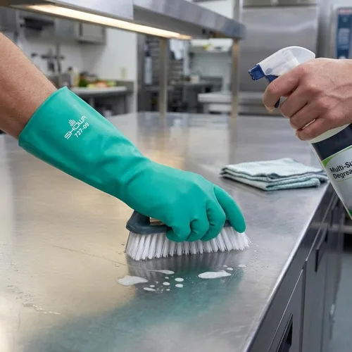 Miniatura 6 de SHOWA 727 - Guantes de seguridad de nitrilo resistentes a los productos químicos, sin forro, apto para alimentos, 15 mil de grosor, 13 pulgadas