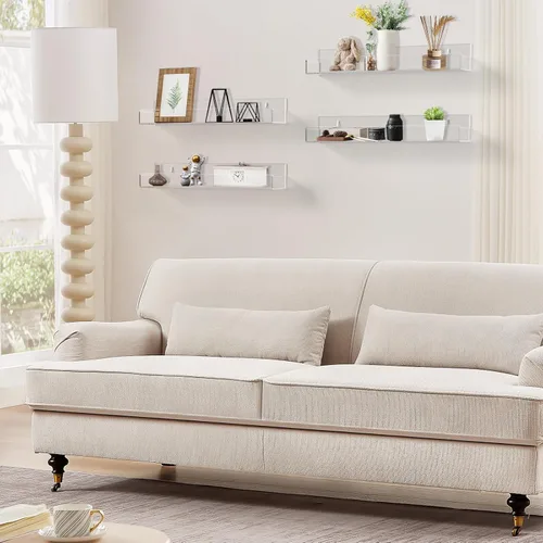 Miniatura 7 de Estante de especias acrílico transparente montado en la pared, estante flotante de 15 pulgadas con protectores de extremo extraíbles para armario