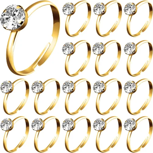 Whaline 72 anillos de diamantes dorados para despedida de soltera, anillos de compromiso ajustables para decoración de mesa de boda, juego de