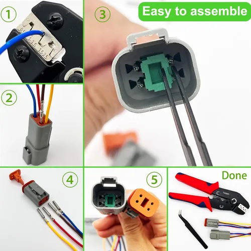 Miniatura 6 de Kit de Conectores Deutsch de 2 Pines 10 Juegos, Kit de Conector DT Gris, Conectores de Cable Impermeables para Automóviles de 2 Pines, Kit