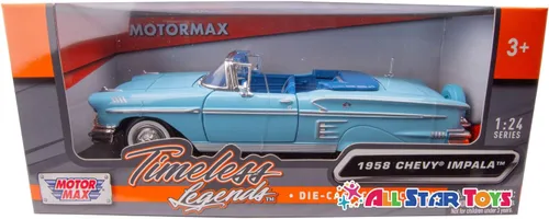 Miniatura 7 de Chevrolet Impala Convertible 1958, azul - Motormax Premium American 73267 - Modelo de automóvil fundido a presión a escala 1/24, unisex, para niños