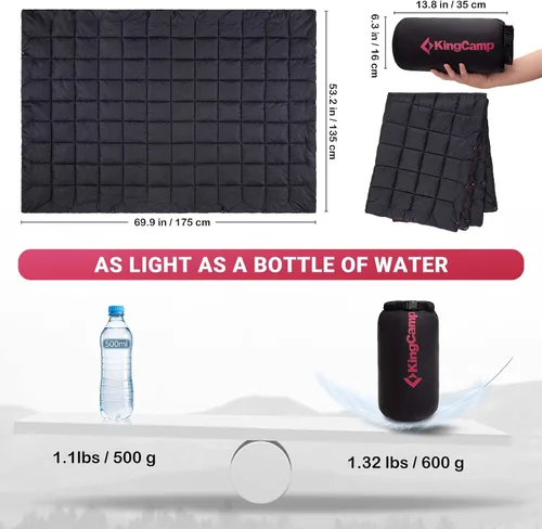Miniatura 2 de KingCamp Manta Ultraligera para Campamento, Alternativa de Plumón Empacable, Mantas Vestibles Acolchadas Resistentes a la Intemperie, Edredón Cálido