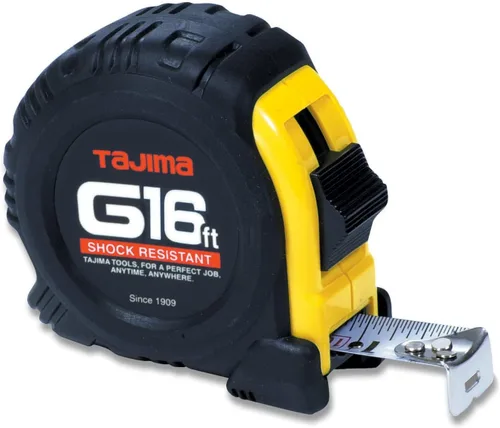 TAJIMA Cinta métrica - Cinta métrica de la serie G de 16' x 1" con estuche resistente a golpes y hoja revestida de acrílico - G-16BW