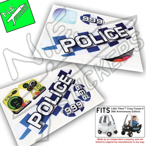 Juego de calcomanías básicas de repuesto de policía de tamaño para adaptarse al 30 aniversario Little Tikes Cozy Coupe Toy Car Ride On con ojos en