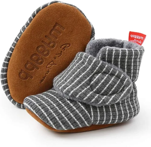 Timatego Botines para recién nacidos, para bebés, niños y niñas, antideslizantes, suela suave, cálidos, para invierno, para casa, zapatos de cuna de