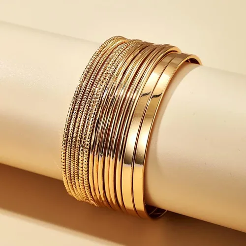 Miniatura 2 de Brazaletes de oro para mujer, brazaletes indios apilables de múltiples capas abiertos, pulseras gruesas de oro bohemio, pulseras indias de cadena
