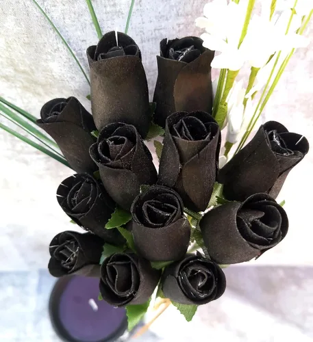 Miniatura 3 de Ramos originales de rosas de madera en 1, 2, o 3 docenas, Madera de abedul, Completamente negro, 1 Docena