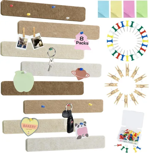 Miniatura 22 de Vuzvuv 8 tiras para tablón de anuncios con 50 chinchetas y 10 clips de madera, tablero de corcho autoadhesivo para pared, tablero de fieltro