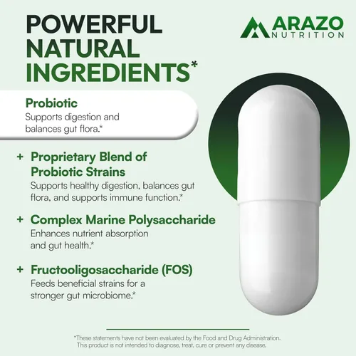 Miniatura 5 de Arazo Nutrition Probiótico 40 mil millones de UFC - Estable en conservación con prebióticos y acidófilos - Potencia estable hasta la expiración