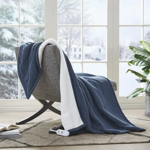 Miniatura 26 de Serta - Manta de vellón sherpa reversible, ultrasuave y tejida, manta térmica, manta eléctrica; cómoda, agradable y abriga y protege del frío