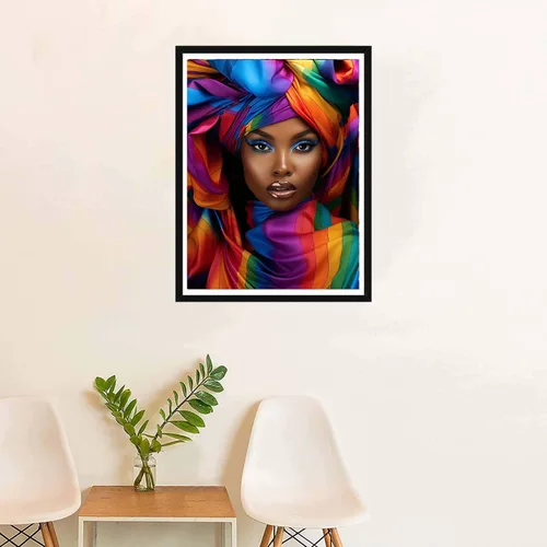 Miniatura 4 de SKRYUIE Kit de pintura de diamante 5D para mujer africana, arte de diamantes para bricolaje, afroamericano, taladro redondo completo, bordado