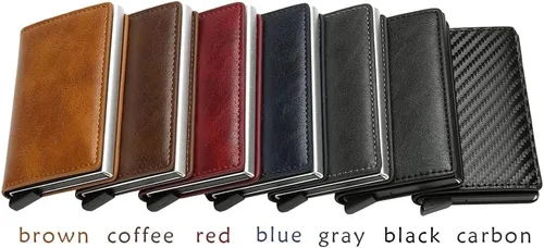 Miniatura 4 de Cartera minimalista con bloqueo RFID de piel sintética ligera de aluminio para tarjetas de crédito en efectivo, Fibra de carbono, Rfid Wallet