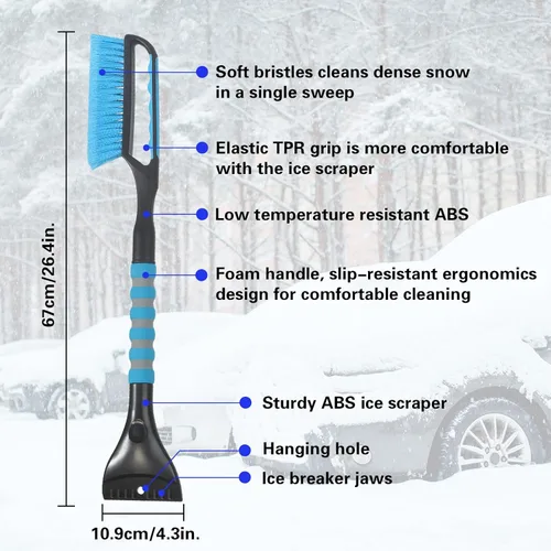 Miniatura 4 de Cepillo de nieve y rascador de hielo para parabrisas de automóvil, descongelador de ventana de 26.4 pulgadas para automóvil, SUV y camión