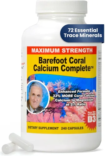 240 cápsulas de calcio coral de 1500 mg - Salud ósea - 72 minerales traza, calcio, magnesio y vitamina D3 - Desarrollado por Bob Barefoot