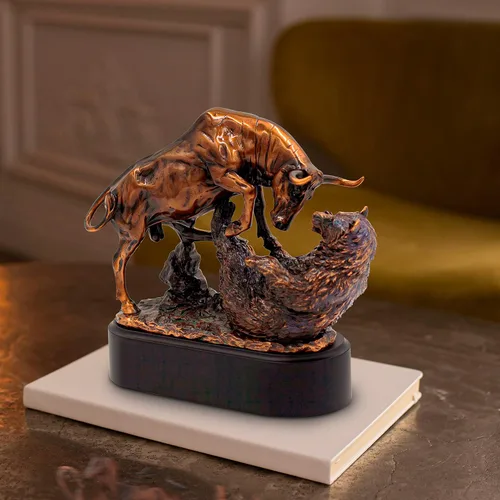 Miniatura 5 de MEPERPER Estatua de Toro y Oso de Wall Street, Decoración de 9x9.5 Pulgadas, Figura de Resina para Escritorio de Finanzas con Acabado Similar al