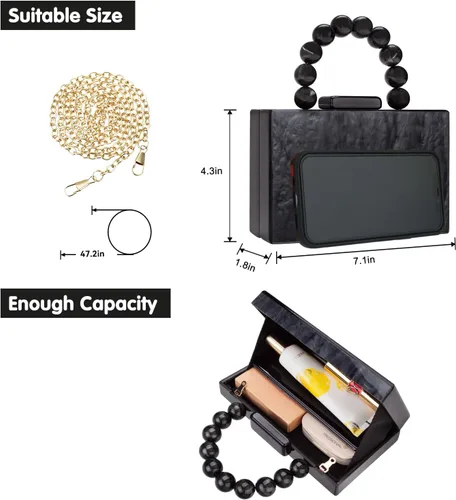 Miniatura 4 de Monederos acrílicos de noche, bolso de mano de mármol para mujer, bolso cruzado con cadena de perlas, formal, boda, fiesta de graduación