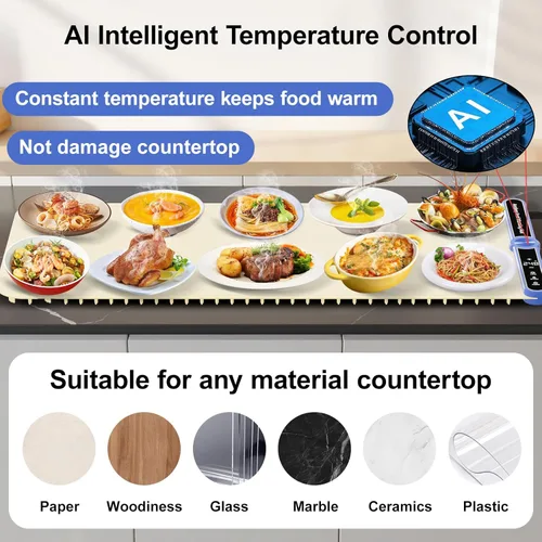 Miniatura 5 de Tapete de calentamiento para alimentos extra grande (XXL: 40 x 15 pulgadas), tapete de calentamiento de alimentos para encimera, fiestas, bufé