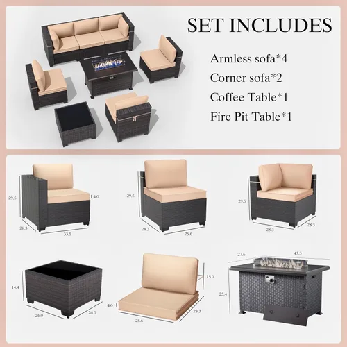 Miniatura 2 de Gotland Juego de muebles de patio de 8 piezas con mesa con fogón, muebles de ratán para exteriores para todo tipo de clima con respaldo alto de 2