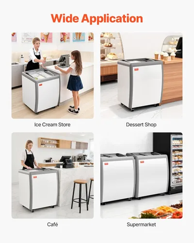Miniatura 6 de VEVOR Vitrina de helado comercial, congelador de pecho de 5.6 pies cúbicos, gabinete de inmersión de gelato para restaurante, congelador profundo