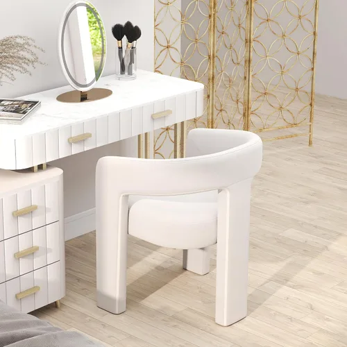 Miniatura 50 de HNY Silla moderna de cocina y comedor de estilo barril, silla de acento tapizada en cuero sintético PU con brazo, silla de lado de 47 cm de ancho