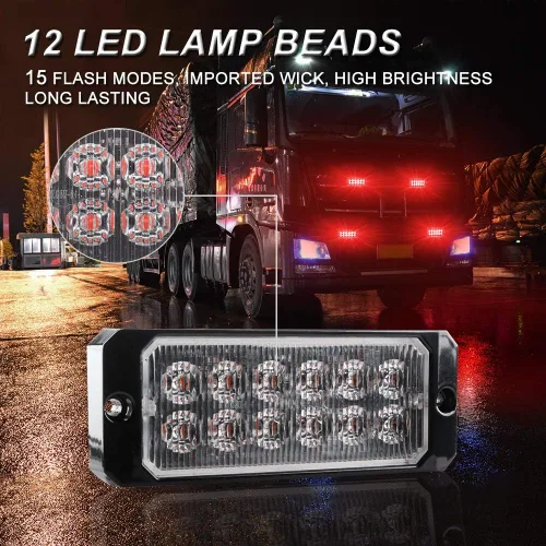 Miniatura 6 de Barra de luz estroboscópica de emergencia LED roja 12-24V 12 LED para coche, vehículo, camión, advertencia, luz de flash diferente, modo