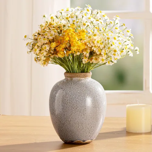 Miniatura 13 de Juego de jarrones florales de 3, jarrones de cerámica neutros para decoración del hogar, jarrones de cerámica rústicos de granja para decoración