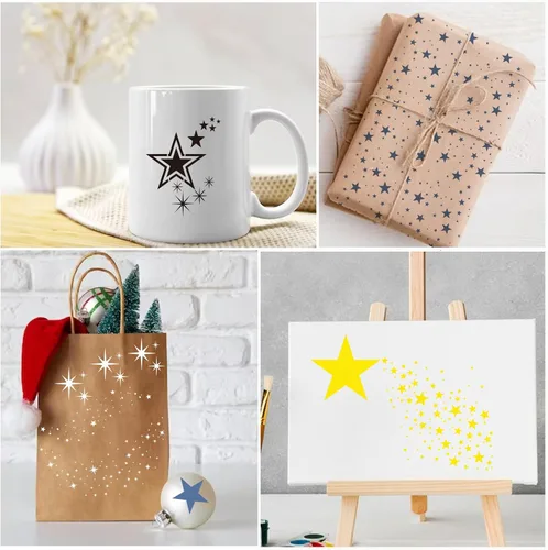 Miniatura 3 de 12 plantillas de estrellas brillantes con fondo de estrellas, plantillas de manualidades, plantillas de medios mixtos para pintar en manualidades