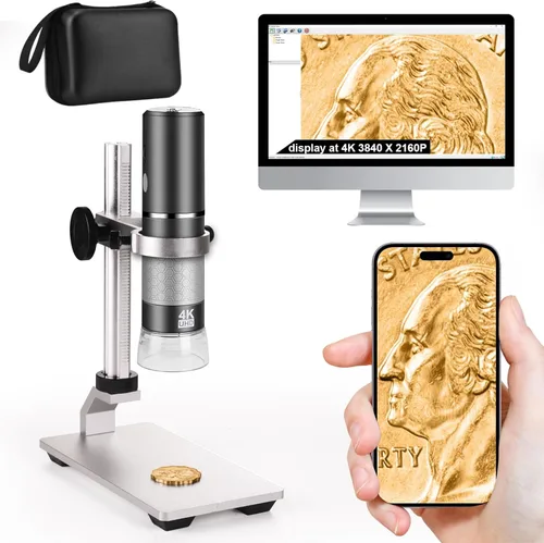 Miniatura 8 de Microscopio 4K con soporte profesional para iPhone Android PC, 50-1000X Microscopio digital USB endoscopio HD cámara para todos los teléfonos Gris