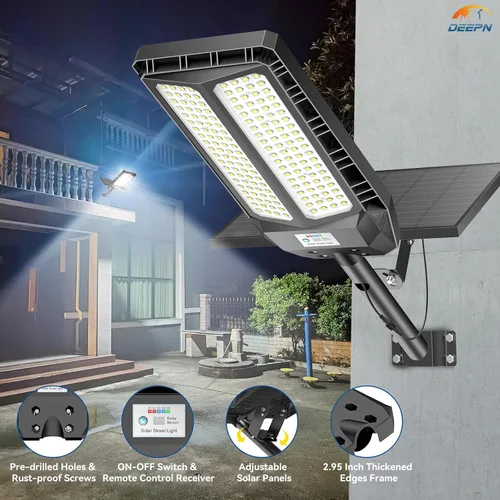Miniatura 3 de Deepn Luces solares para exteriores, 8000 W, luces solares para exteriores, impermeables, para el anochecer hasta el amanecer, luz de inundación LED