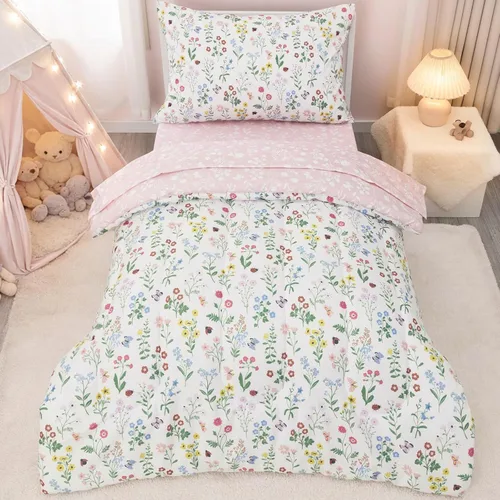 Miniatura 11 de david's kids Juego de ropa de cama de 4 piezas para niños pequeños - Juego de ropa de cama suave y transpirable para niñas, incluye edredón
