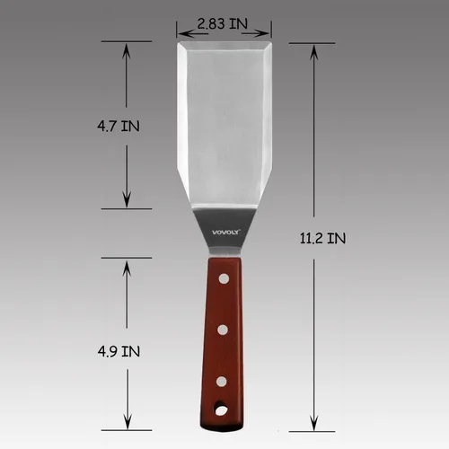 Miniatura 7 de Espátula de metal profesional para sartenes de hierro fundido y parrillas de parte superior plana, mango de silicona de espiga completa, hoja