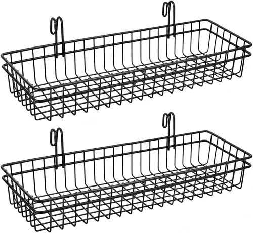 Miniatura 10 de ANZOME Paquete de 4 cestas de pared de rejilla y accesorios de rejilla – Contenedores de almacenamiento colgantes de malla de alambre de metal negro