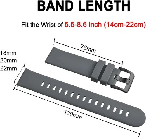 Miniatura 38 de BISONSTRAP Correas de reloj de silicona, correas de reloj delgadas con liberación rápida, 0.787 in, negro con hebilla negra