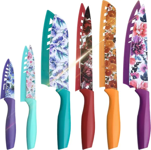 Juego de cuchillos UPTRUST, juego de cuchillos de cocina de 12 piezas con revestimiento antiadherente, juego de cuchillos profesionales para chef,