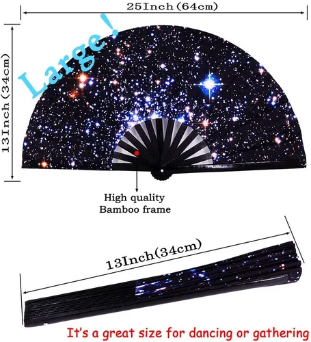 Miniatura 3 de Abanico grande plegable de mano para mujeres/hombres, abanicos de mano chinease/japonés de bambú y tela de nailon, perfecto para refrescar, bailar