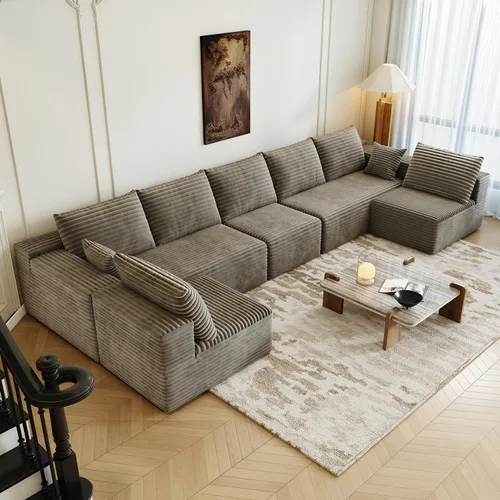 Miniatura 23 de Sofá seccional modular de 139.4", sofás minimalistas en forma de U con 2 otomanas chaise, sofá cama convertible moderno de asiento profundo, tela