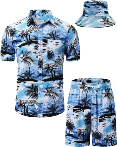 Miniatura 121 de TUNEVUSE Conjunto de camisas y pantalones cortos hawaianos para hombre, 2 piezas, trajes de playa con estampado de flores, traje tropical de verano