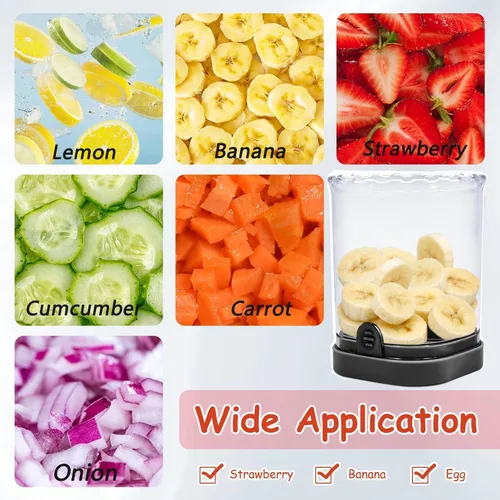 Miniatura 7 de Cortador de frutas, cortador de fresa con cuchillas inoxidables para huevo, plátano, pepino, hongos, herramienta de cocina desmontable, rebanada