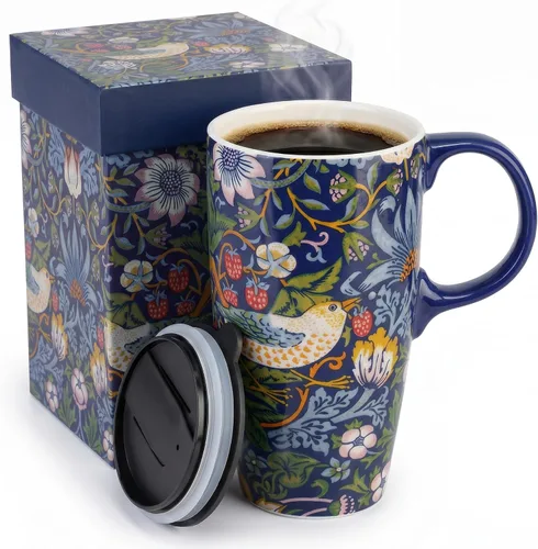 Miniatura 10 de Topadorn Taza de viaje de cerámica Taza de café de porcelana con tapa y caja a prueba de derrames, 17 onzas.