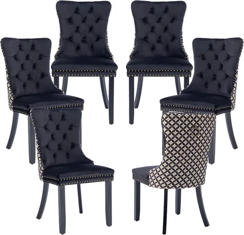 Miniatura 46 de LKTART Juego de 2 sillas de comedor de terciopelo, sillas de comedor copetudas con ribete de anillo de clavo, silla de comedor tapizada con patas