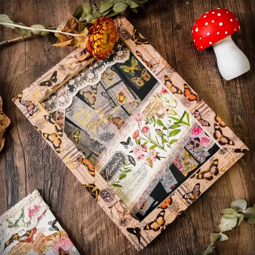 Miniatura 7 de Juego de 18 rollos de cinta washi con diseño de mariposa, de lámina dorada, para manualidades, manualidades, diarios, planificadores, álbumes
