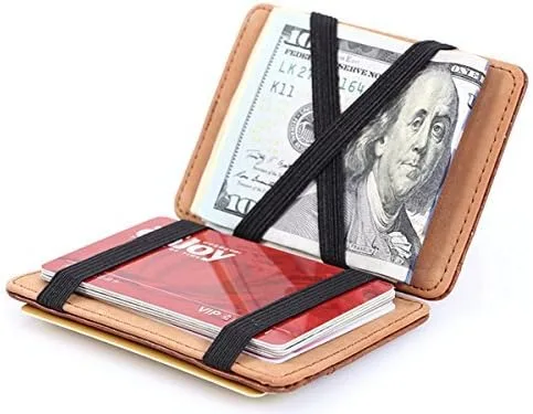 Miniatura 2 de Cartera delgada de bolsillo con clip mágico para dinero y tarjeteros, cuero genuino