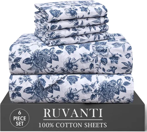 Miniatura 37 de RUVANTI 6 Piezas Sábanas de Algodón - 100% Algodón Natural Suave, Ligeras y Transpirables Sábanas de Percal Crujiente, Sábanas de Cama Tamaño Full